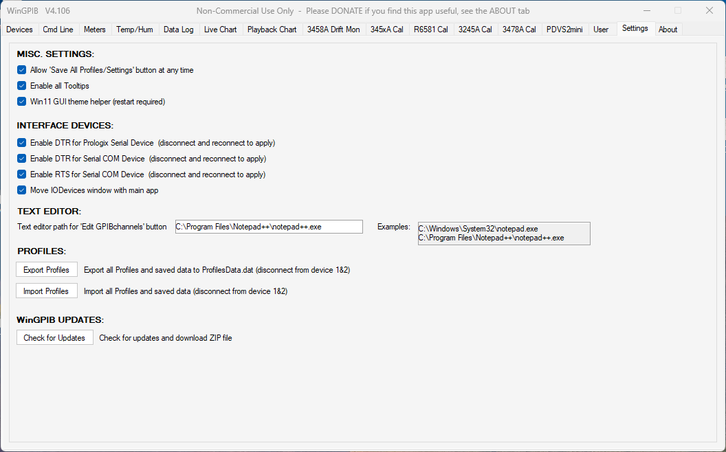 WinGPIB SETTINGS